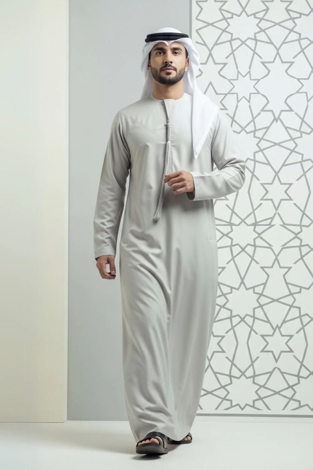 Dove Grey Cream Emirati Kandura | By Shabab al Yola | Stellar Edition