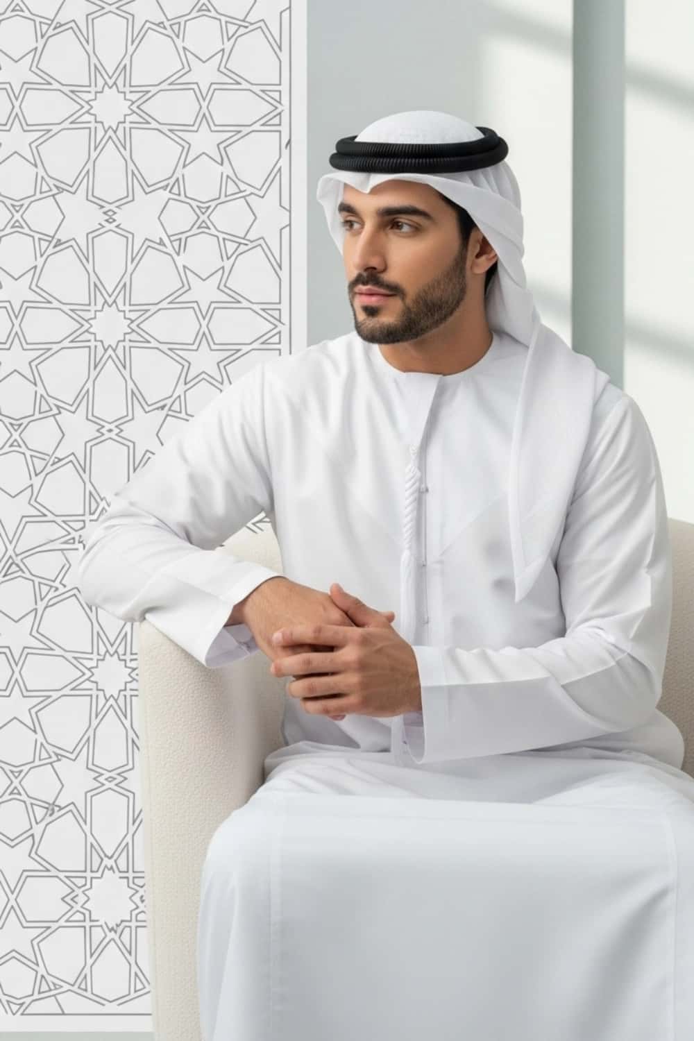 A crisp, clean White Kandora from the Elite Edition by Shabab al Yola. 3