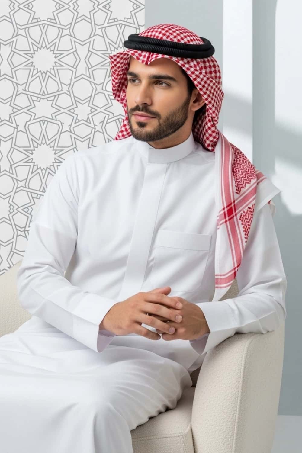 A man wearing the stylish Saudi Thobe from the Stellar Edition. 3