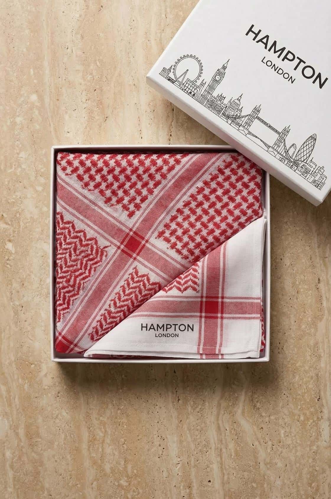 London Hampton Modern Shemagh in red and white for daily wear. 2