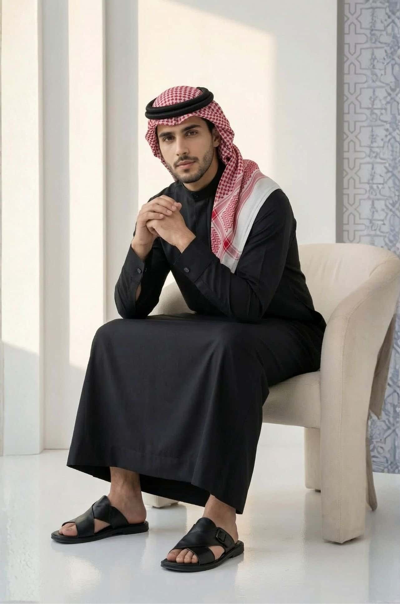Royal Black Kuwaiti Dishdasha Stellar Edition with structured collar by Shabab Al Yola. 2