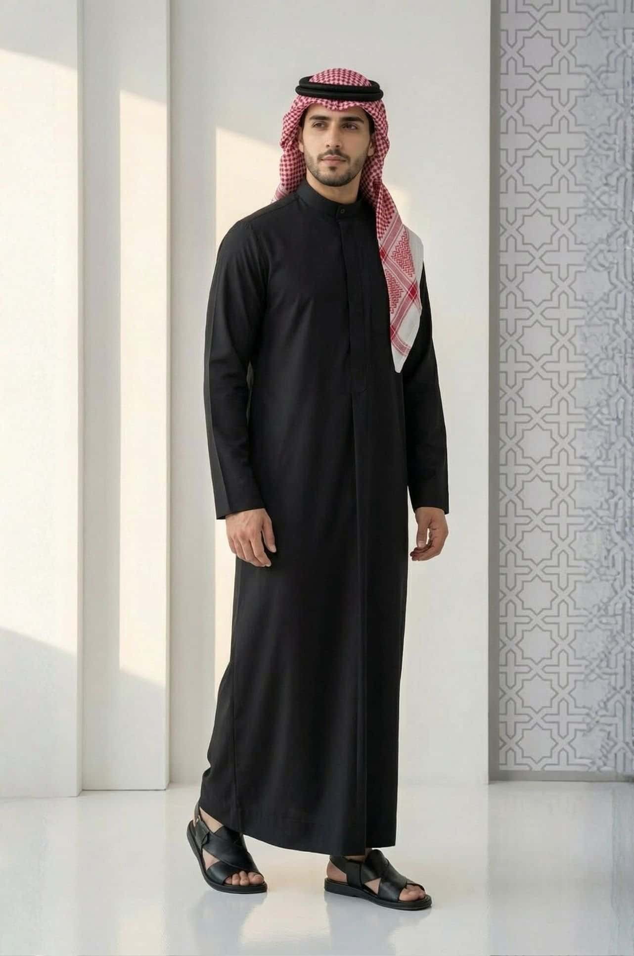 Royal Black Kuwaiti Dishdasha Stellar Edition with structured collar by Shabab Al Yola. 3
