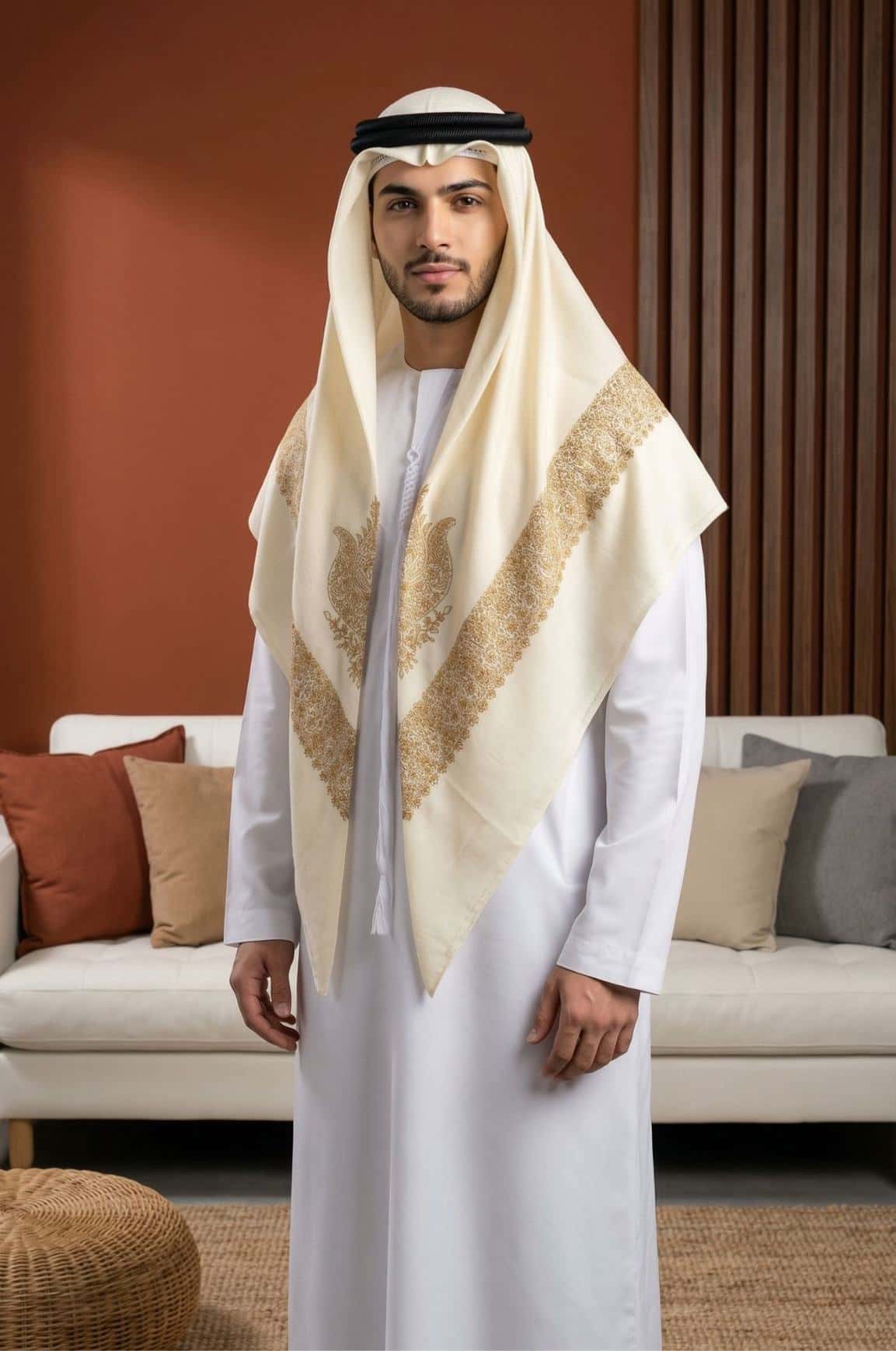 Cream Arabic Shawl by Shabab Al Yola – Abu Dhabi 2