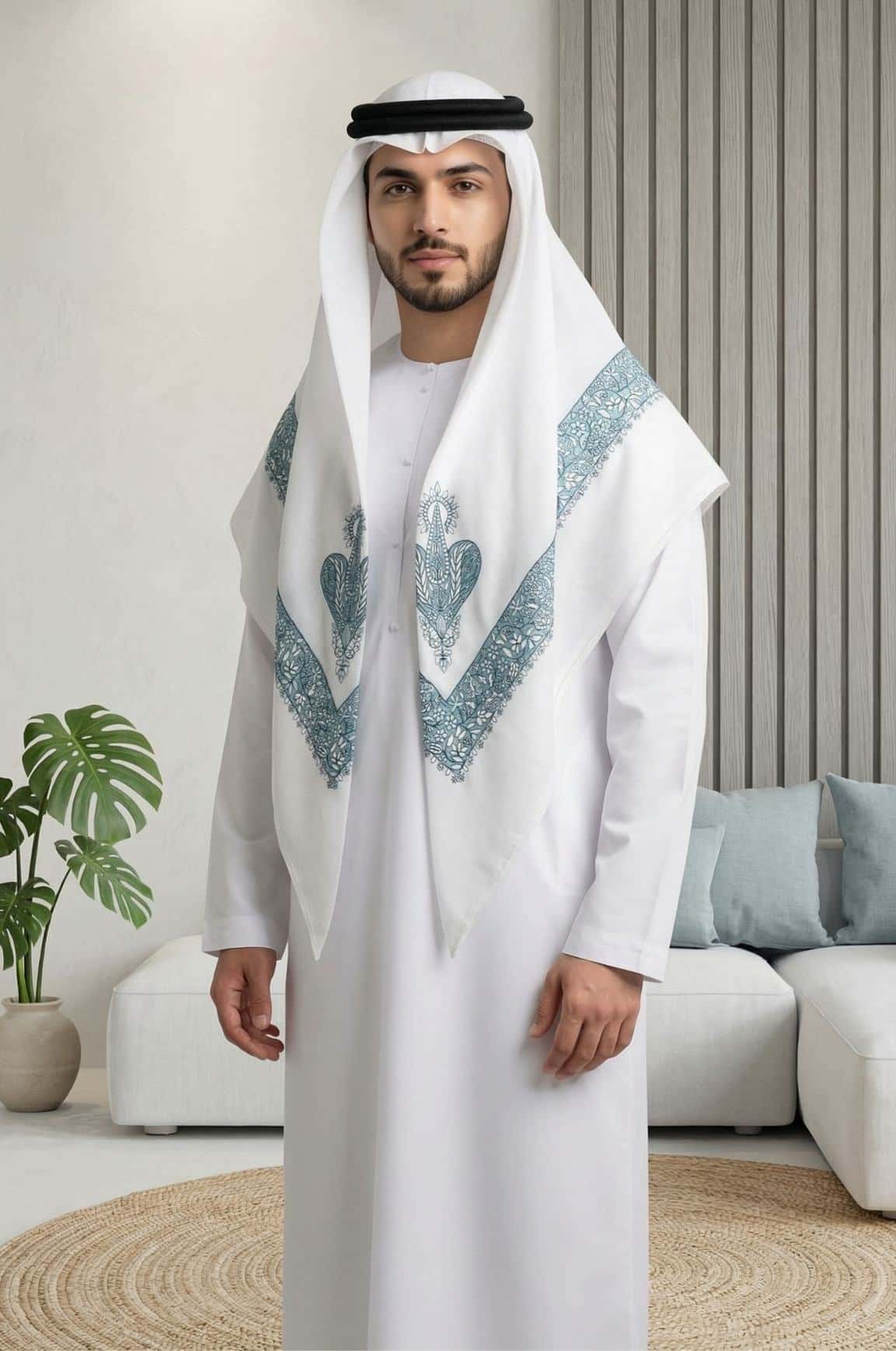 Soft White Arabic Shawl by Shabab Al Yola – Abu Dhabi 2