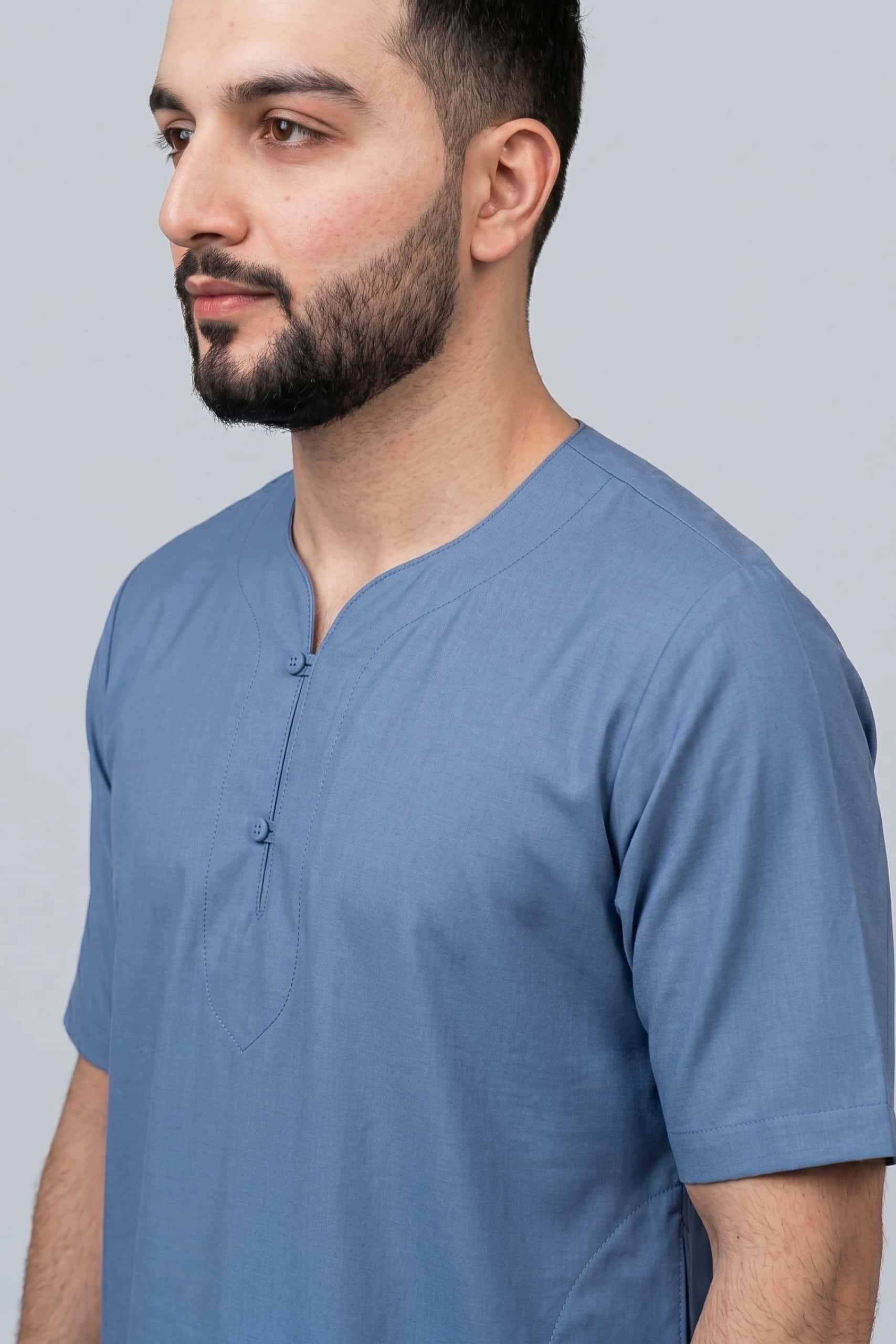 Cool Blue Cotton Jalabiya for Men 5