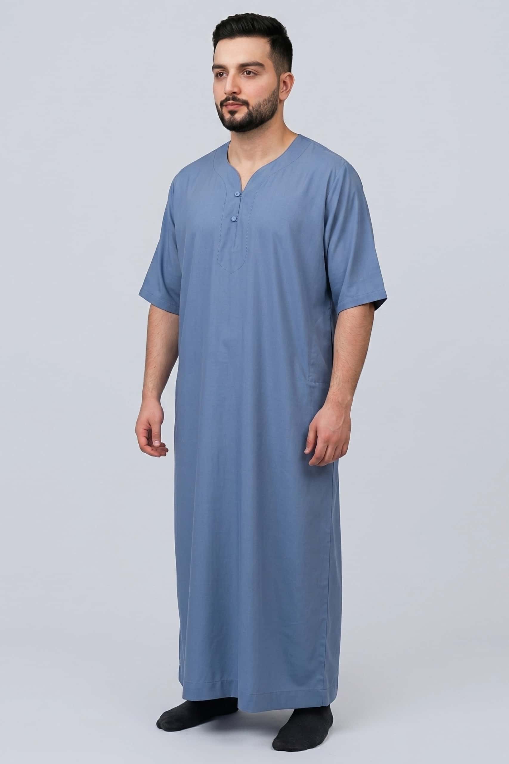 Cool Blue Cotton Jalabiya for Men 3