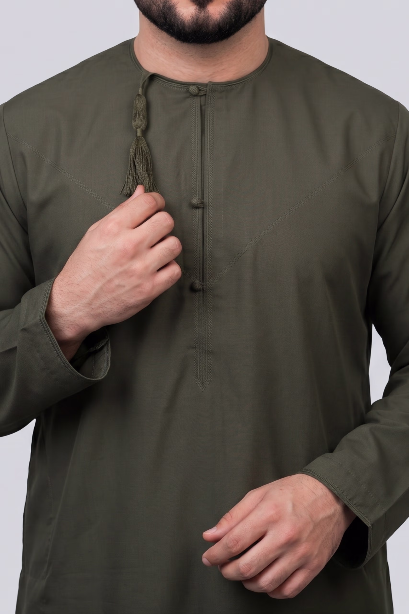 Deep Olive Green Omani Dishdasha 10