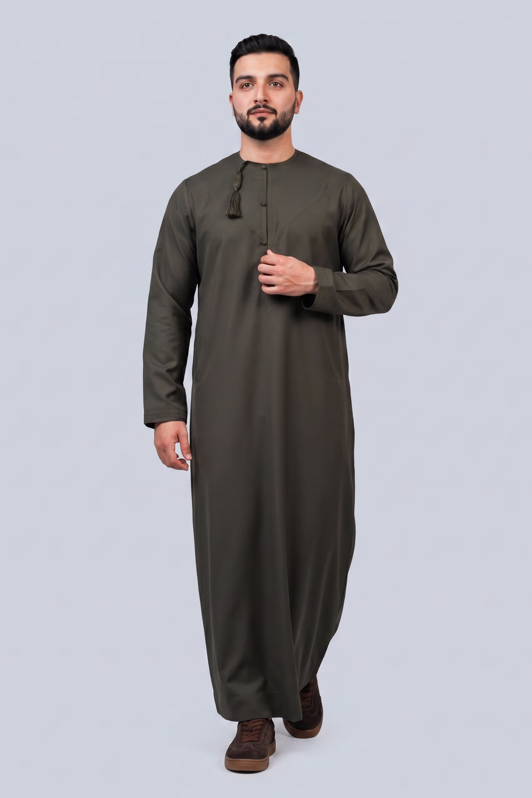 Deep Olive Green Omani Dishdasha 9