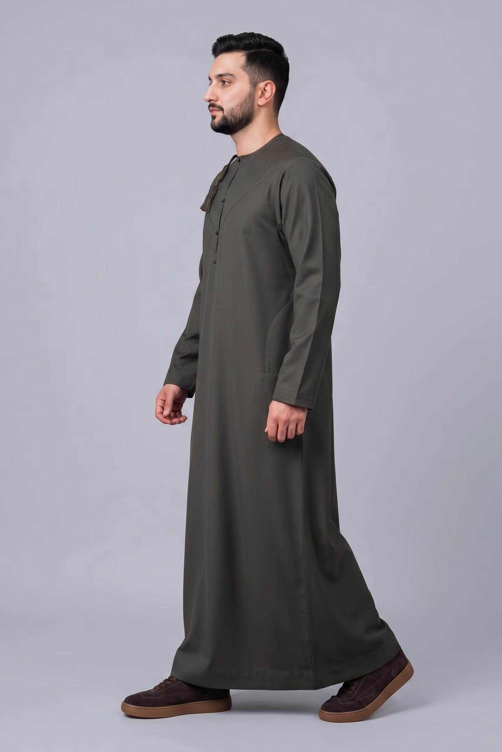 Deep Olive Green Omani Dishdasha 3