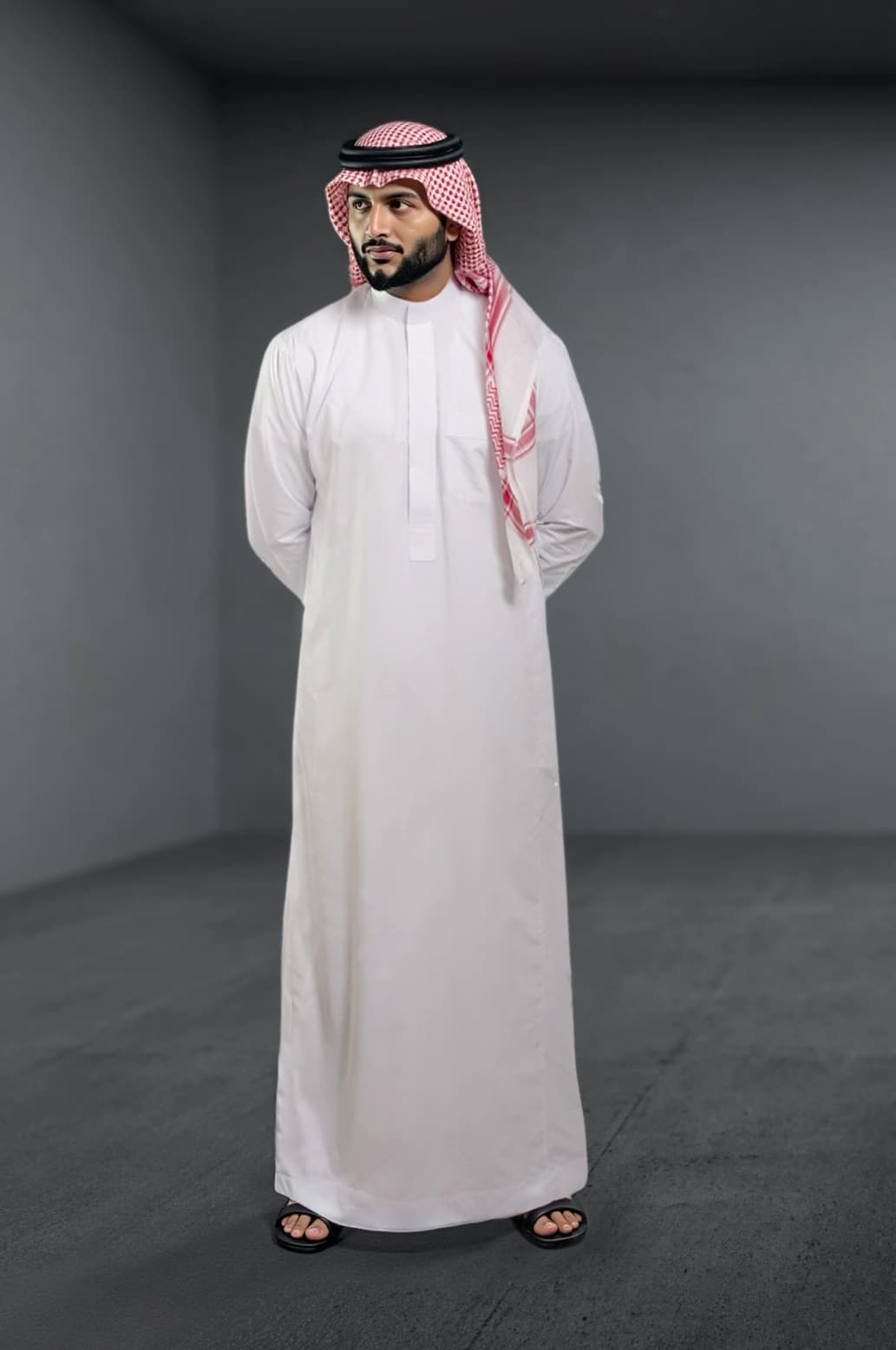 ثوب سعودي أبيض | من شباب اليولة بقماش ياباني فاخر – إصدار إيليت - 2