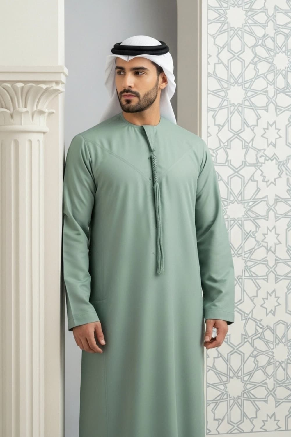 Sage Green Emirati Kandura | By Shabab al Yola with Premium Japan Fabric - Stellar Edition - 2