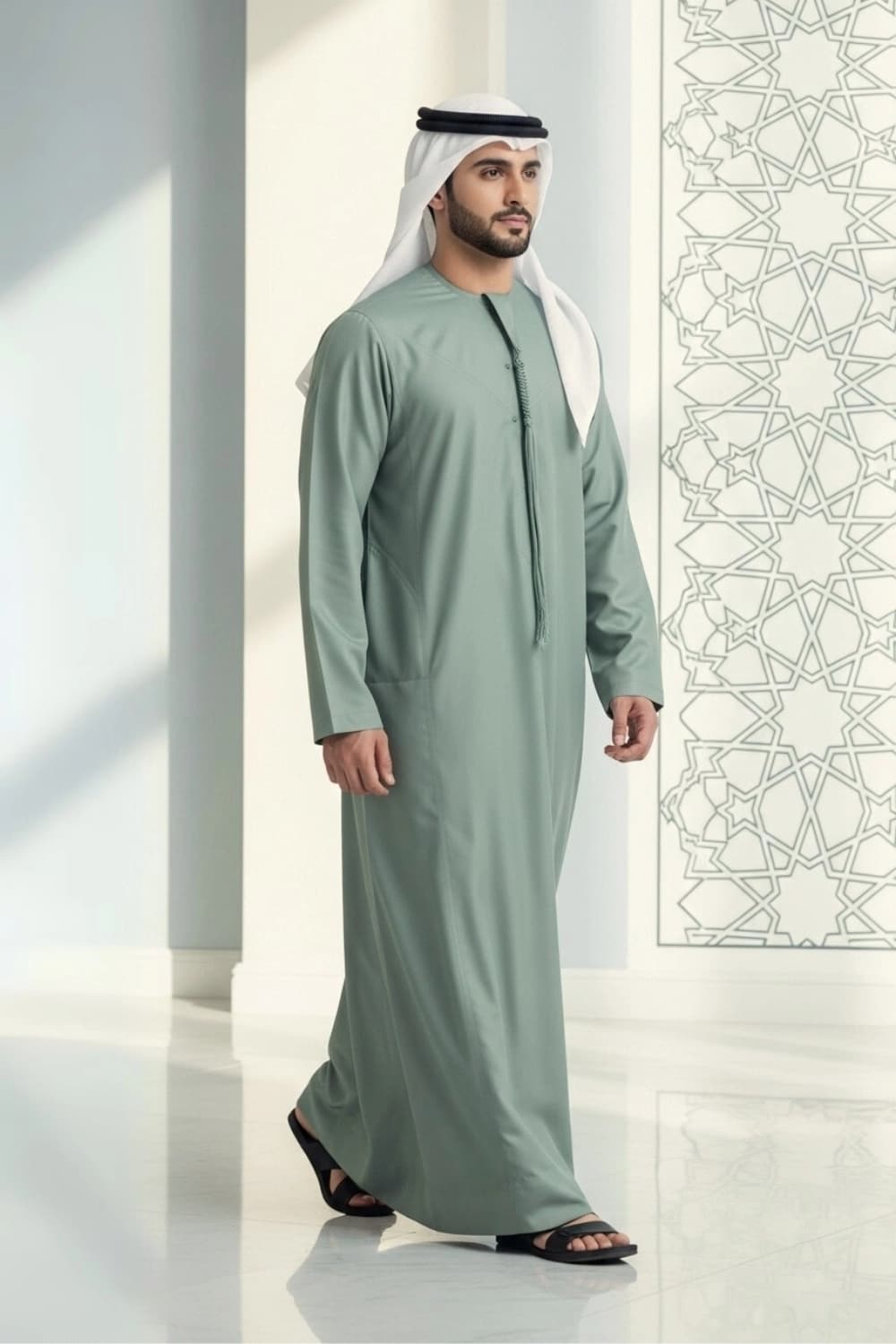 Sage Green Emirati Kandura | By Shabab al Yola with Premium Japan Fabric - Stellar Edition - 4