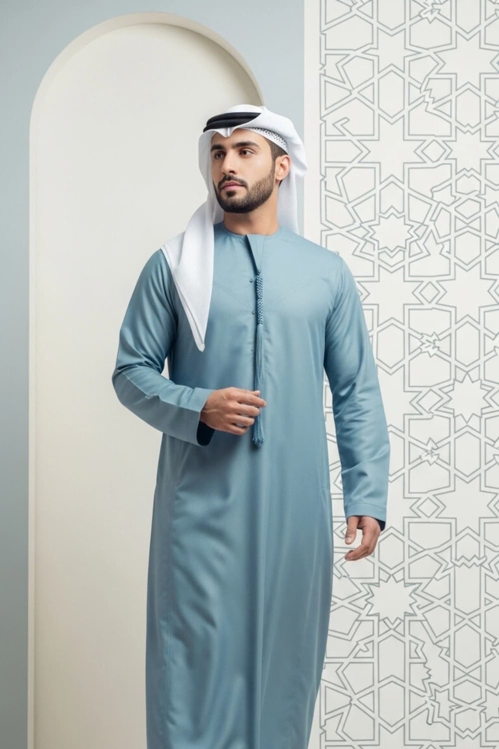 Finest Fabric Royal Navy Blue Winter Kandora | Design by Shabab al Yola - Stellar Edition - 4