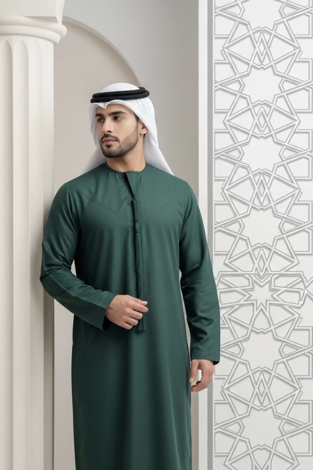 كندورة شتوية باللون الأخضر الملكي | قماش ياباني فاخر - إصدار ستيلا - 4