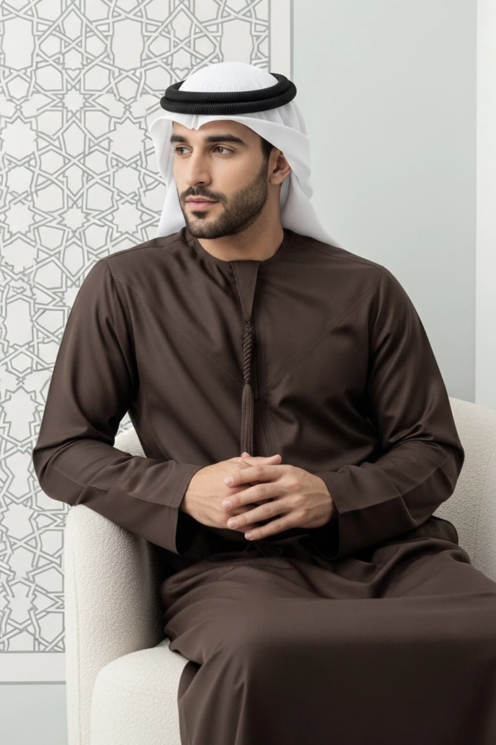 كندورة إماراتية شتوية بلون الشوكولاتة الداكنة | من شباب اليولة بقماش ياباني فاخر - إصدار ستيلا thumbnail 3