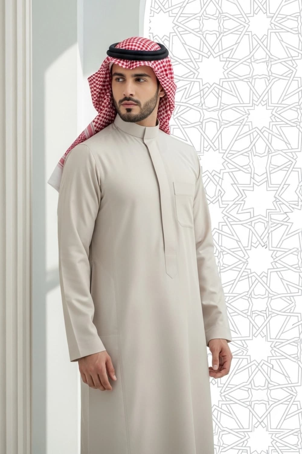 Light Beige Thobe | Design by Shabab al Yola | Finest Fabric - Elite Edition