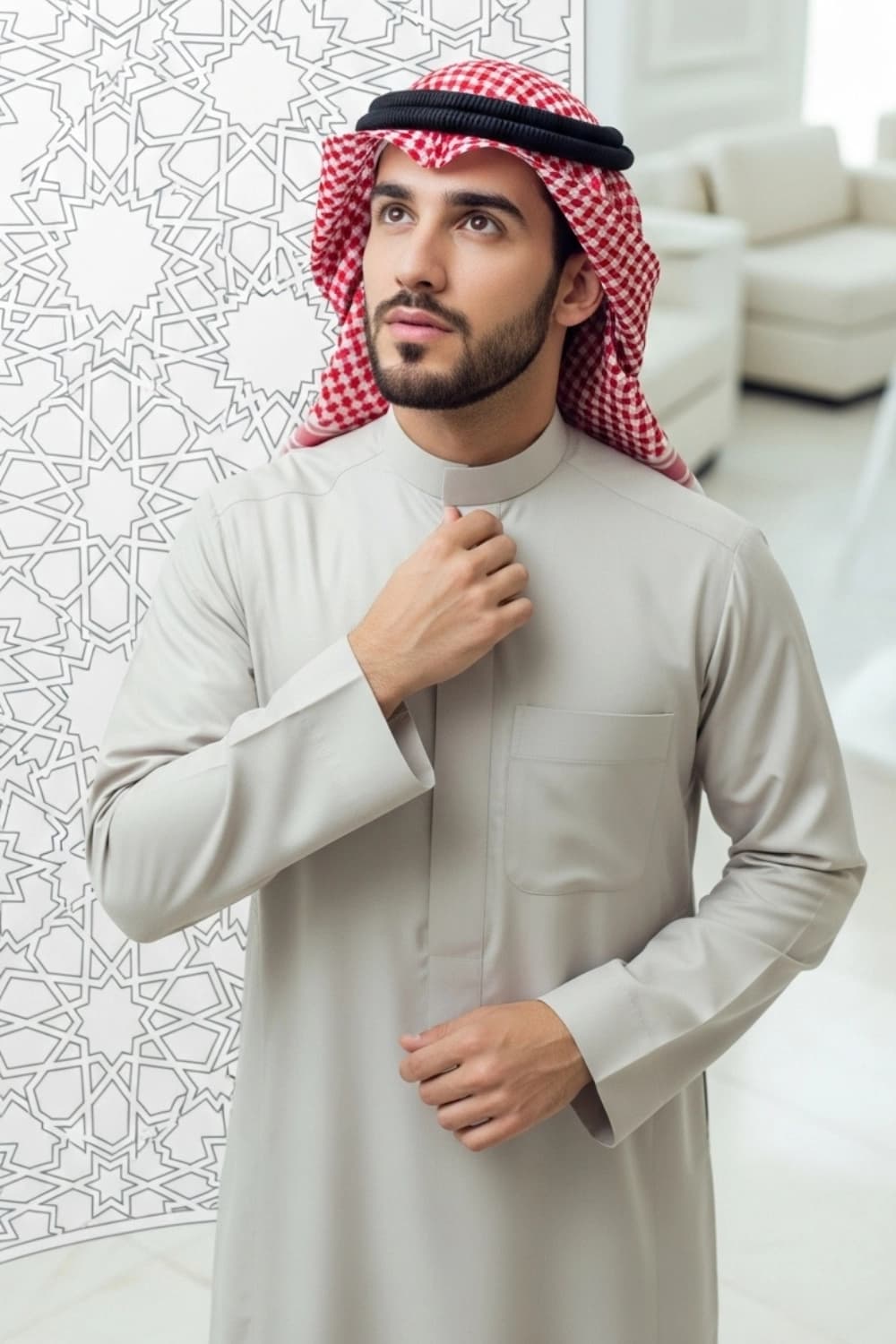 Light Beige Thobe | Design by Shabab al Yola | Finest Fabric - Elite Edition