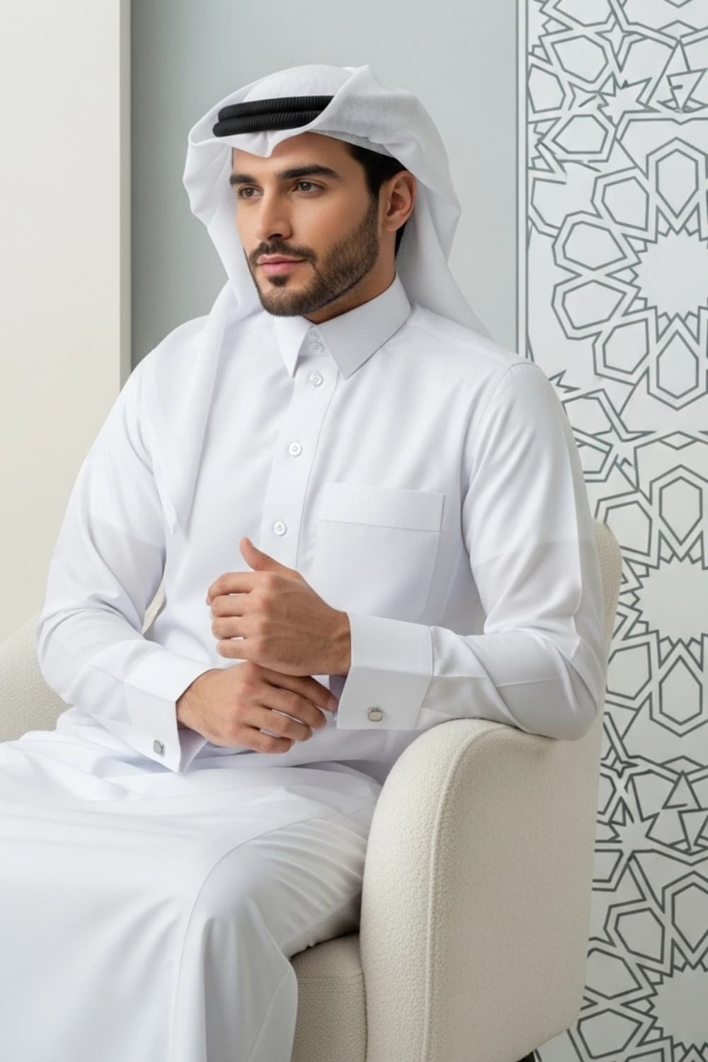 White Qatari Thobe | Experience Style by Shabab al Yola - Elite Edition