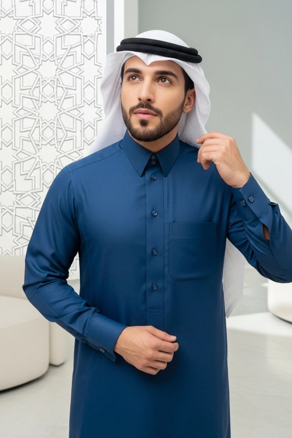 Blue Qatari Thobe | Design by Shabab al Yola with Finest Fabric – Stellar Edition