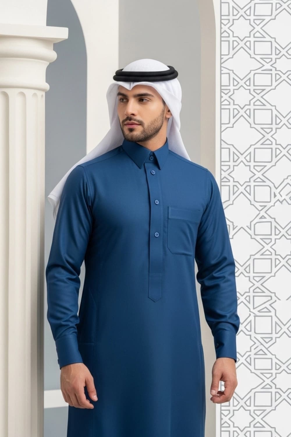 Blue Qatari Thobe | Design by Shabab al Yola with Finest Fabric – Stellar Edition