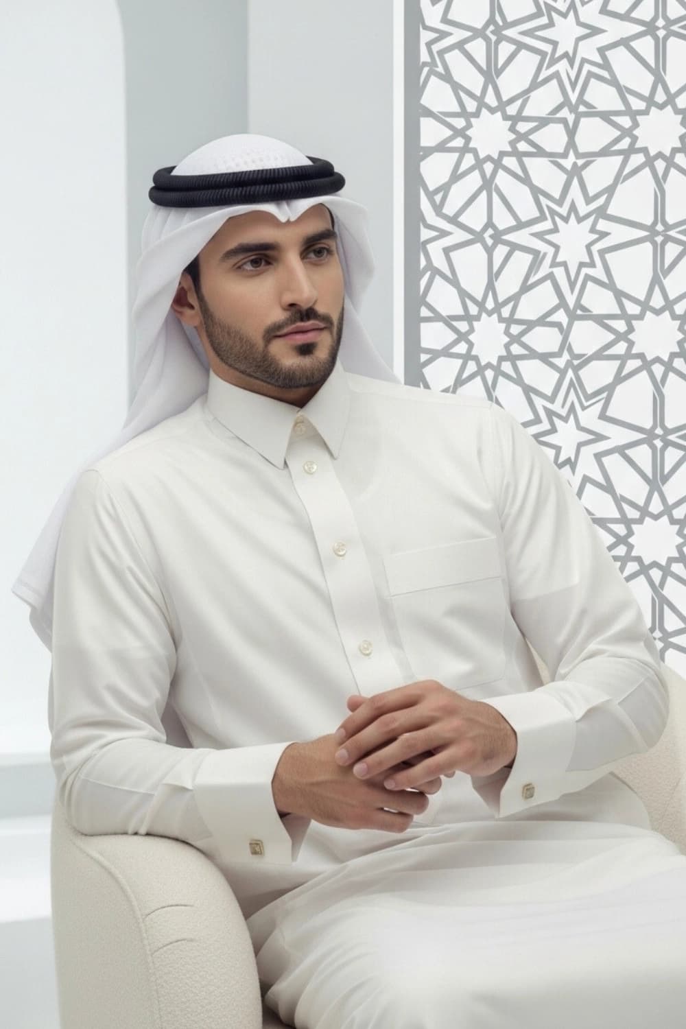 Cream Qatari Thobe | By Shabab al Yola with Premium Japan Fabric - Stellar Edition