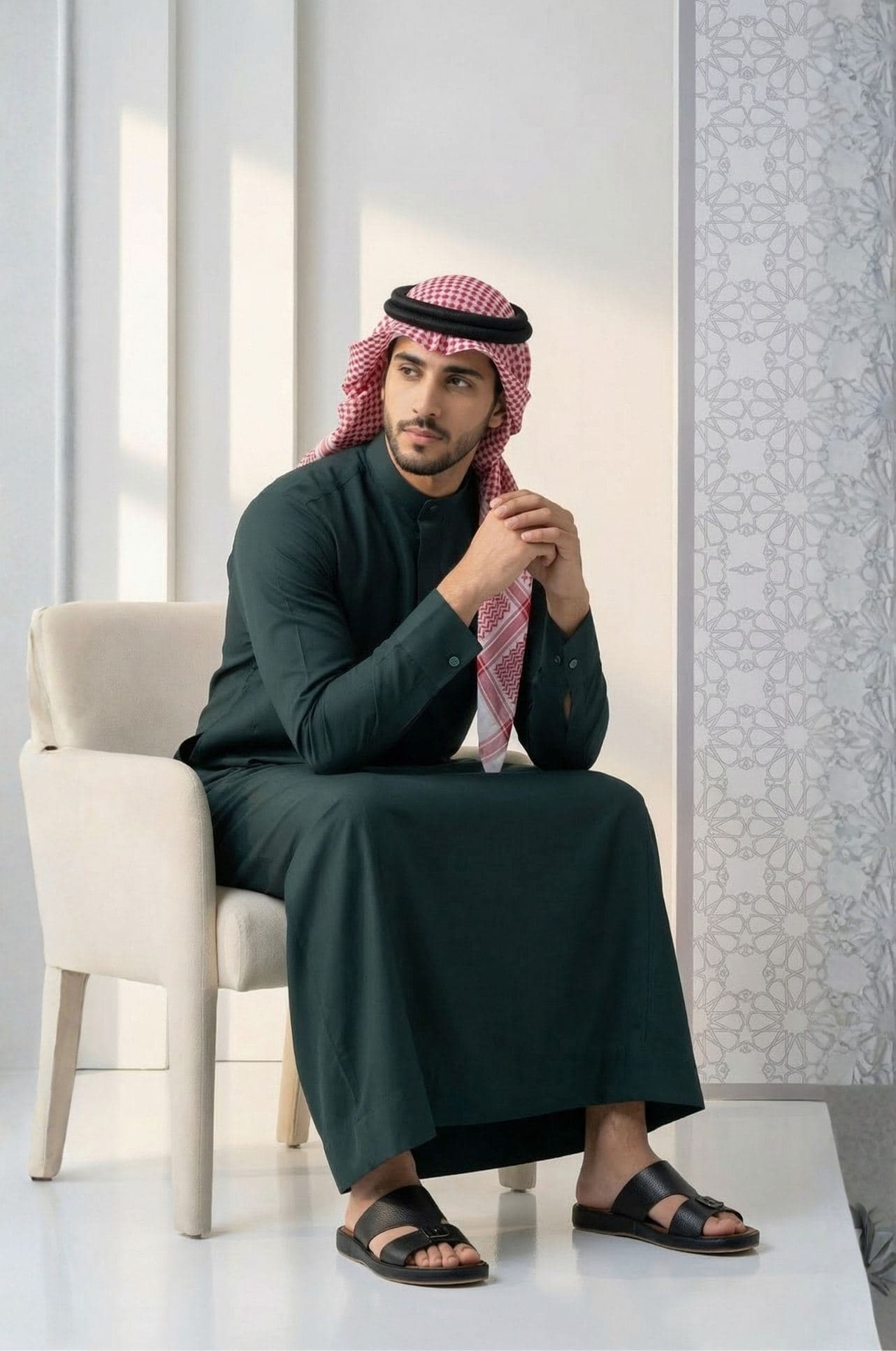 دشداشة كويتية باللون الأخضر الداكن - الإصدار النجمي - 2