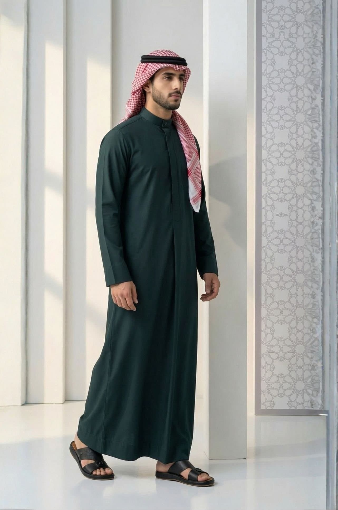 دشداشة كويتية باللون الأخضر الداكن - الإصدار النجمي - 3