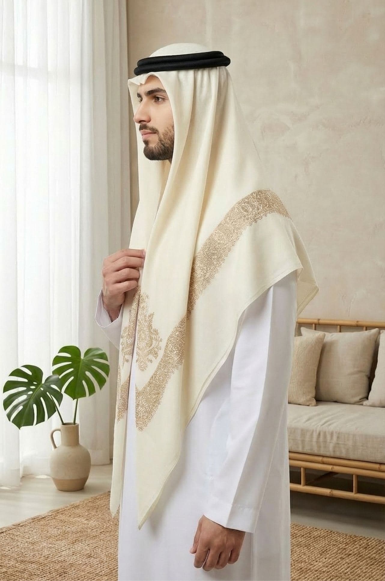 Off White Arabic Shawl by Shabab Al Yola – Abu Dhabi thumbnail 3