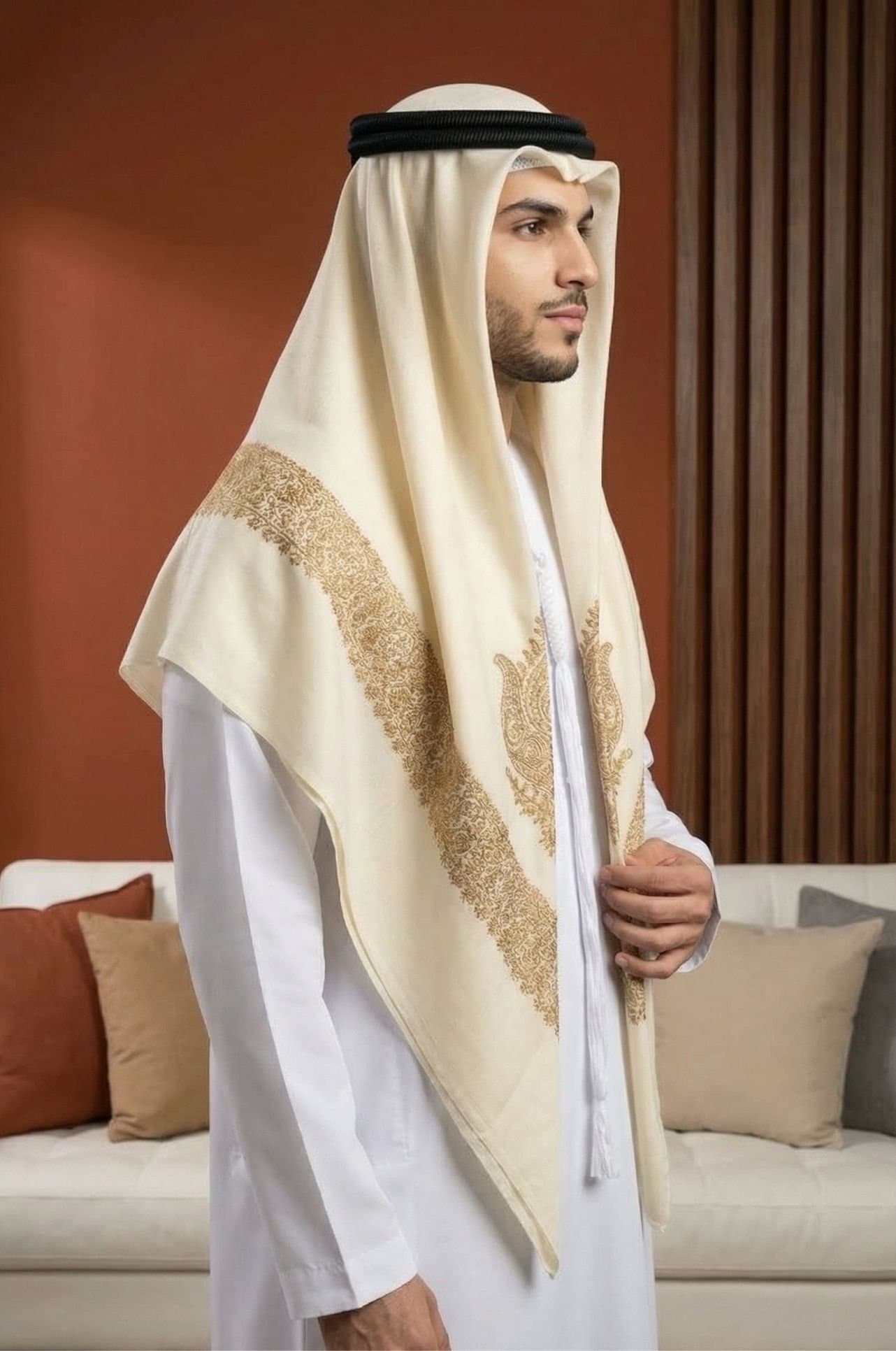 Cream Arabic Shawl by Shabab Al Yola – Abu Dhabi thumbnail 3
