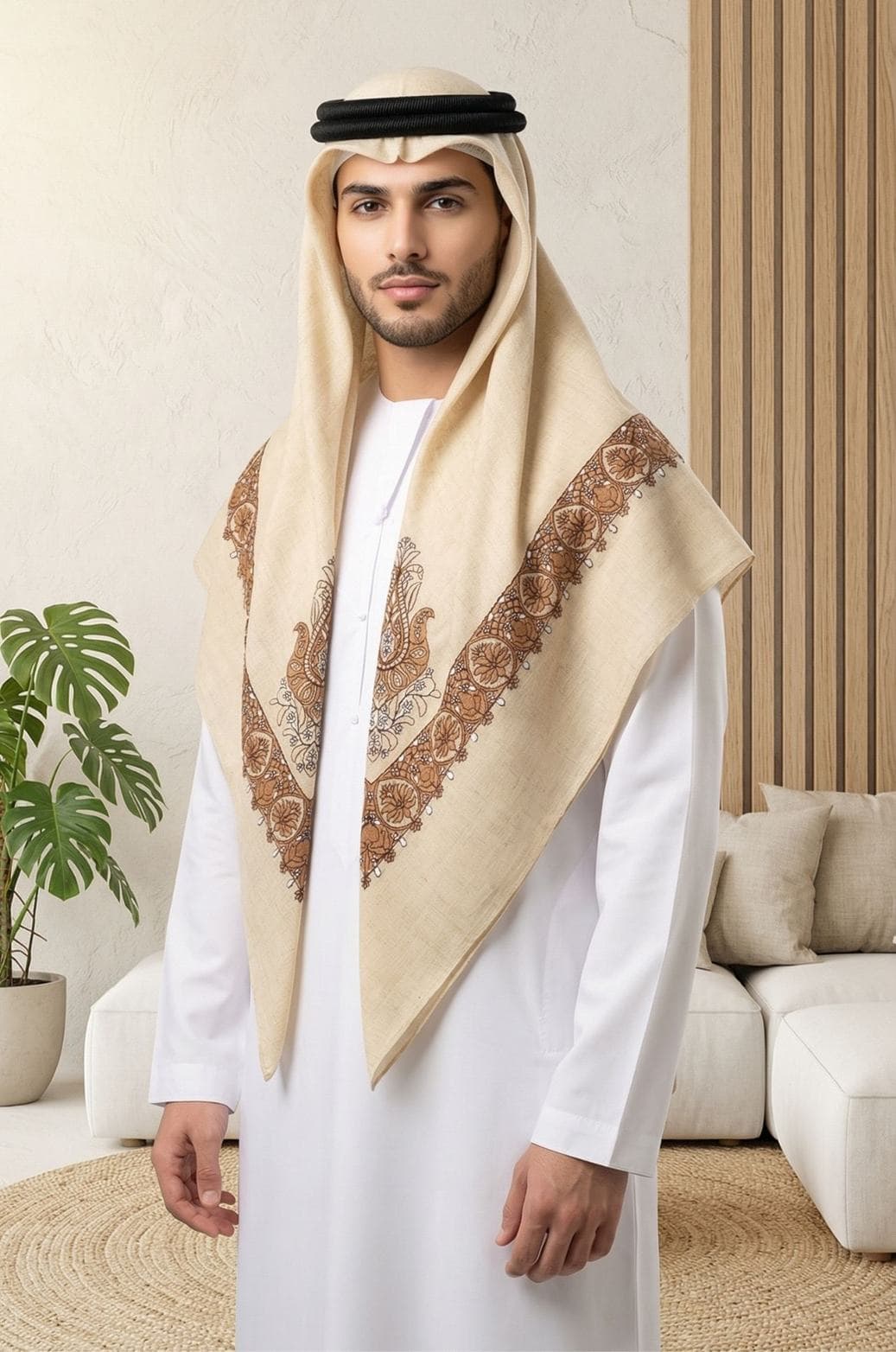 Ivory Sand Arabic Shawl by Shabab Al Yola – Abu Dhabi - 2