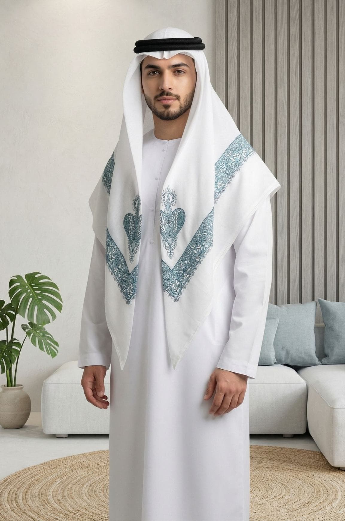 Soft White Arabic Shawl by Shabab Al Yola – Abu Dhabi thumbnail 2