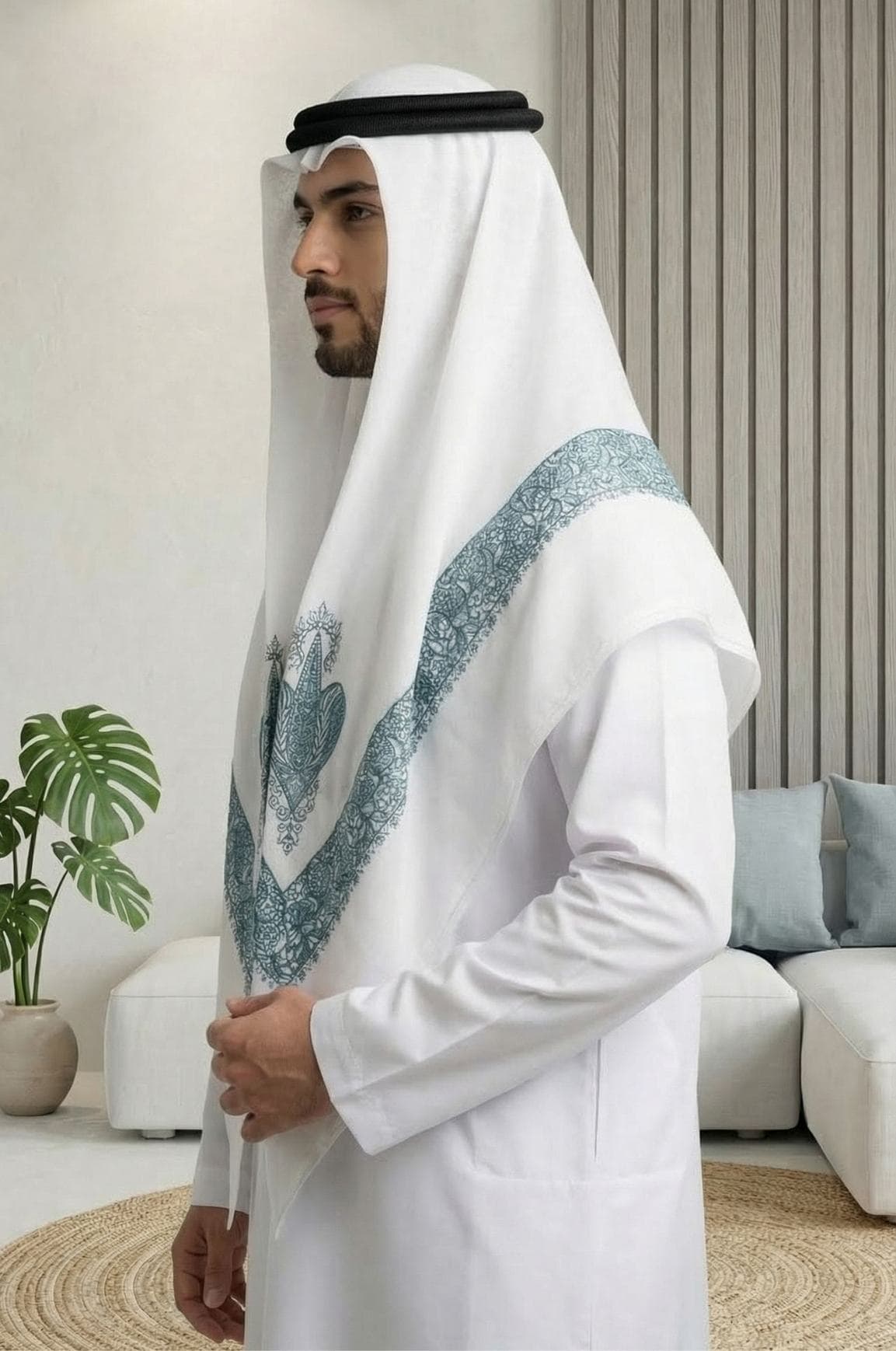 Soft White Arabic Shawl by Shabab Al Yola – Abu Dhabi thumbnail 3