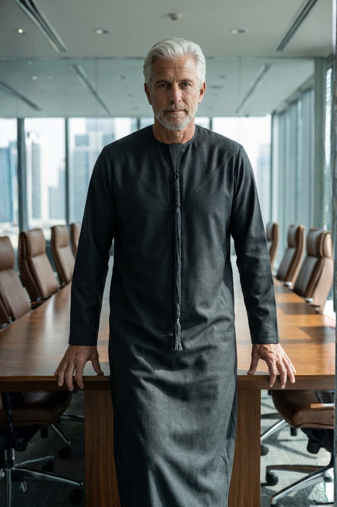 كندورا رمادي فحمي للمدراء التنفيذيين | زي عربي فاخر للأجانب المميزين - 3