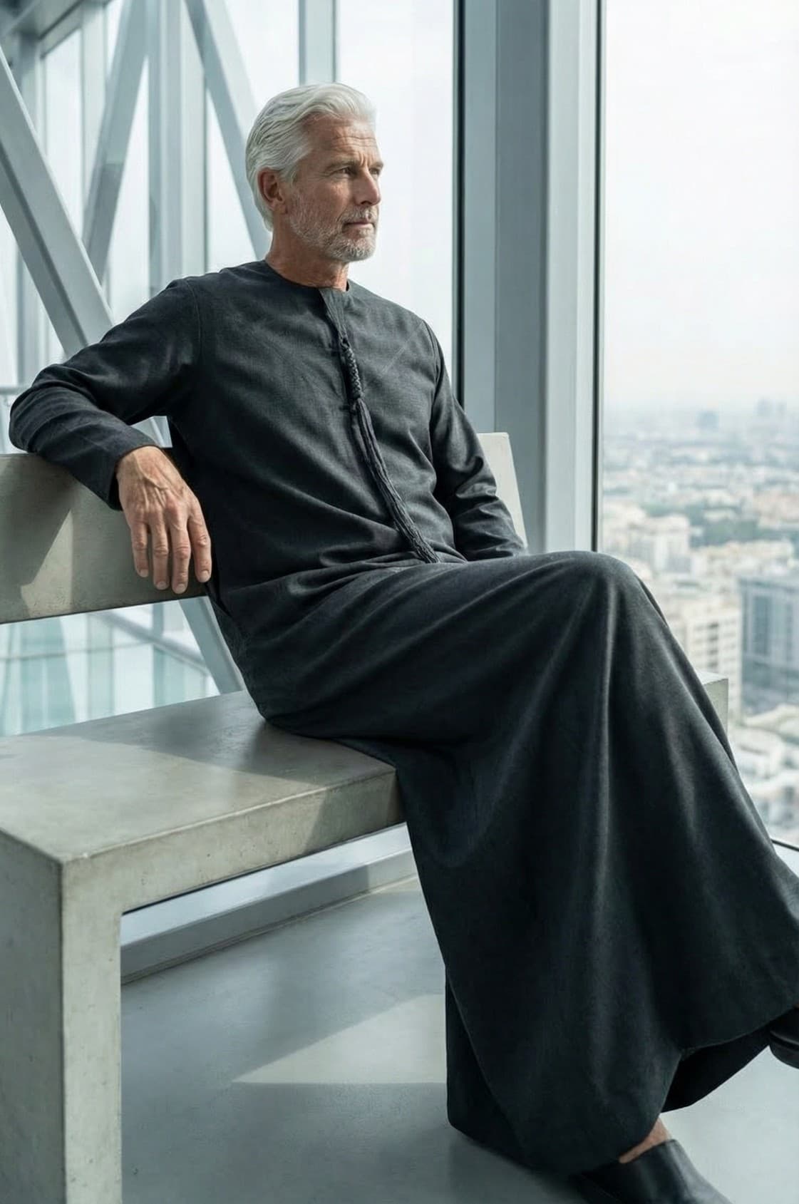 كندورا رمادي فحمي للمدراء التنفيذيين | زي عربي فاخر للأجانب المميزين - 4