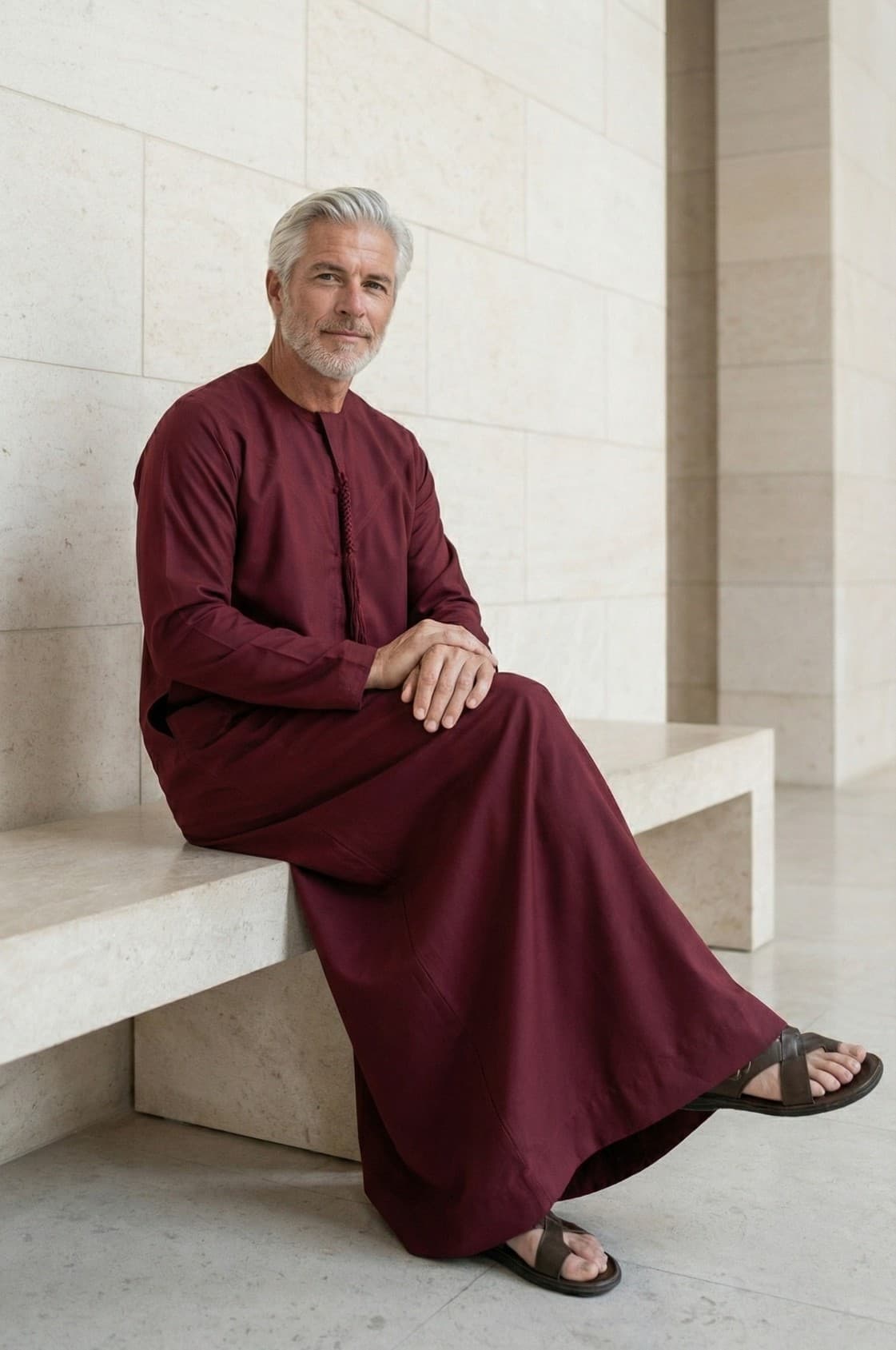 Deep Maroon Kandora for Foreigners | Distinguished Arabic Dress Abu Dhabi thumbnail 4