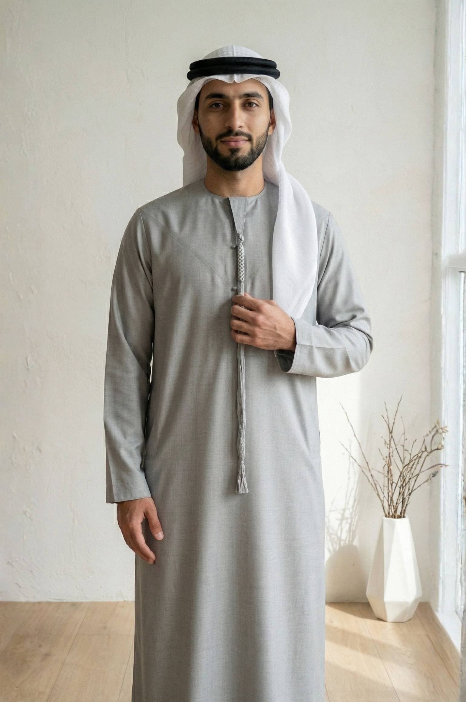 Semiramis Wool Kandora — Platinum Gray | Heritage Collection