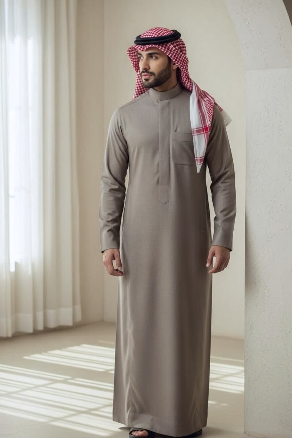 ثوب سعودي من صوف مونتغومري — رمادي حجري | مجموعة الشتاء - 2