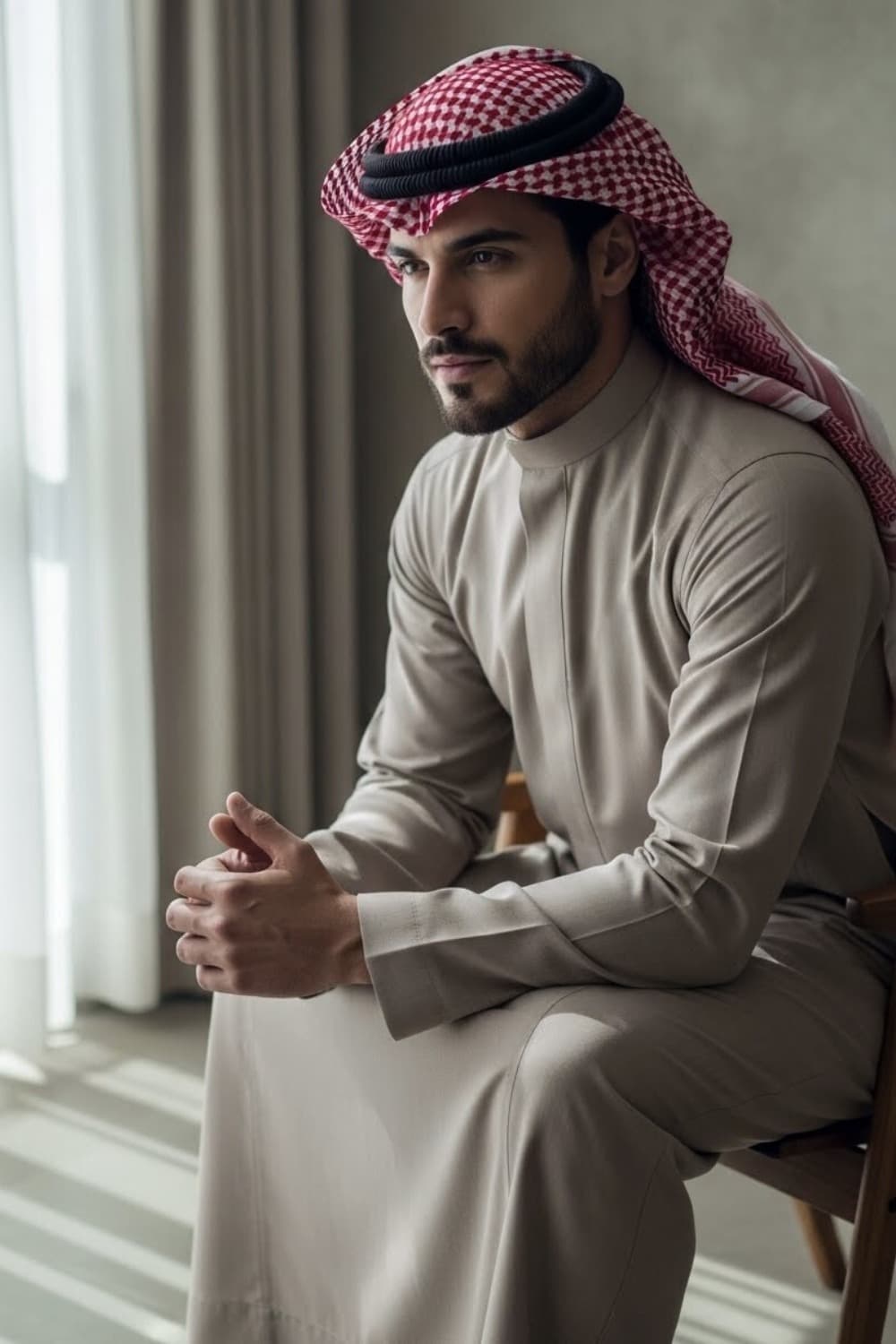 ثوب سعودي من صوف مونتغومري — رمادي حجري | مجموعة الشتاء - 4