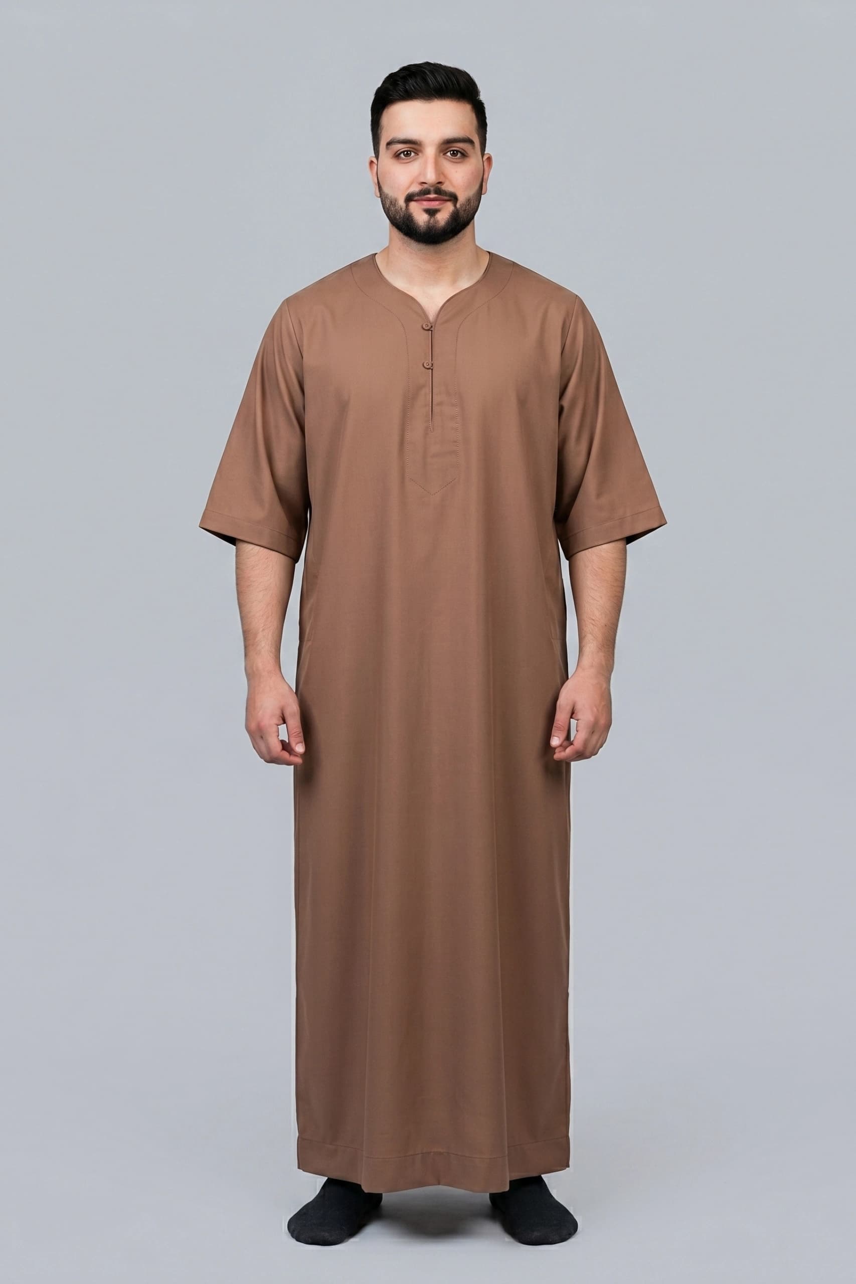 Muted Brown Cotton Jalabiya for Men thumbnail 1
