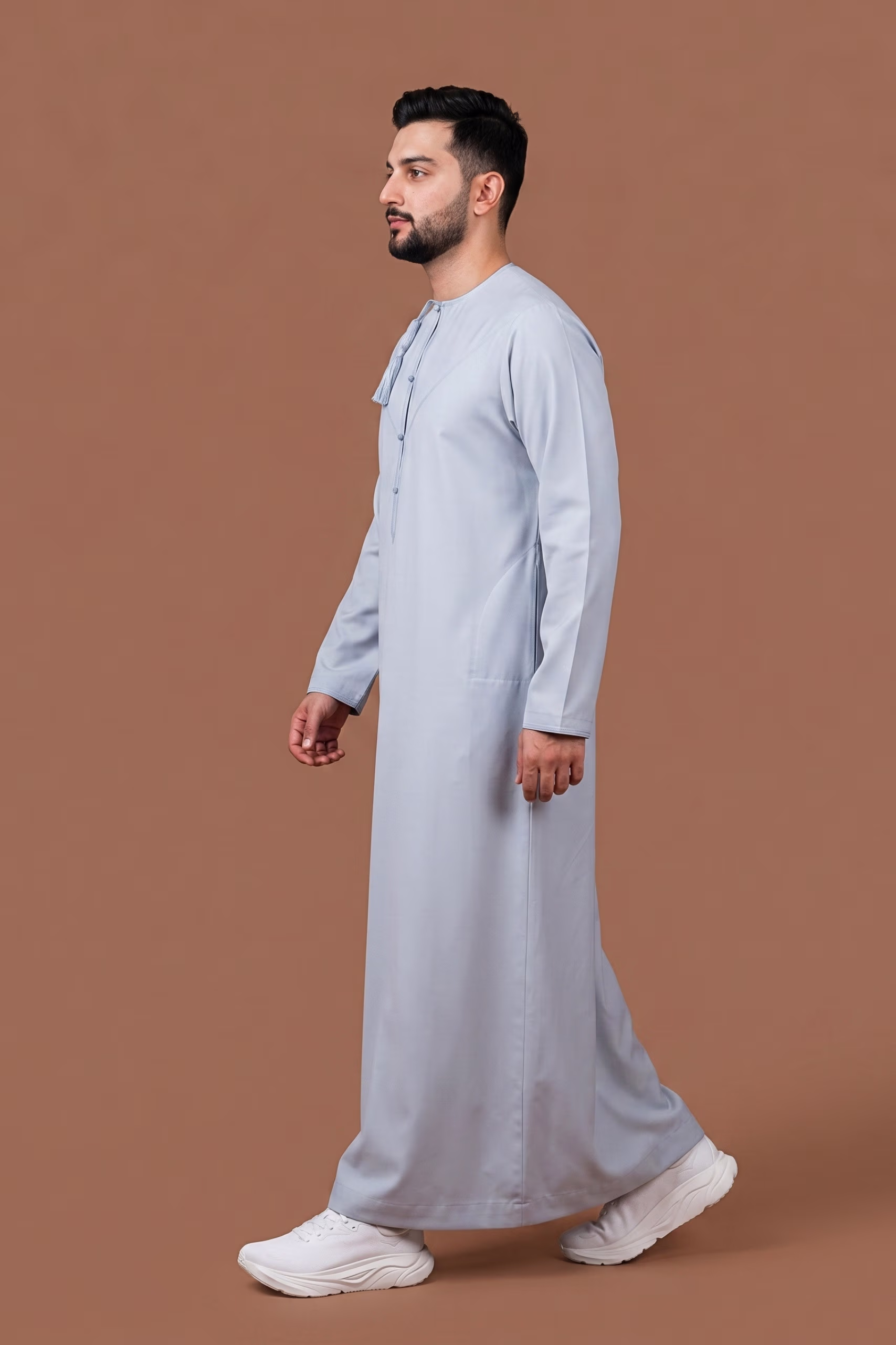 دشداشة عمانية رمادي كروم thumbnail 3