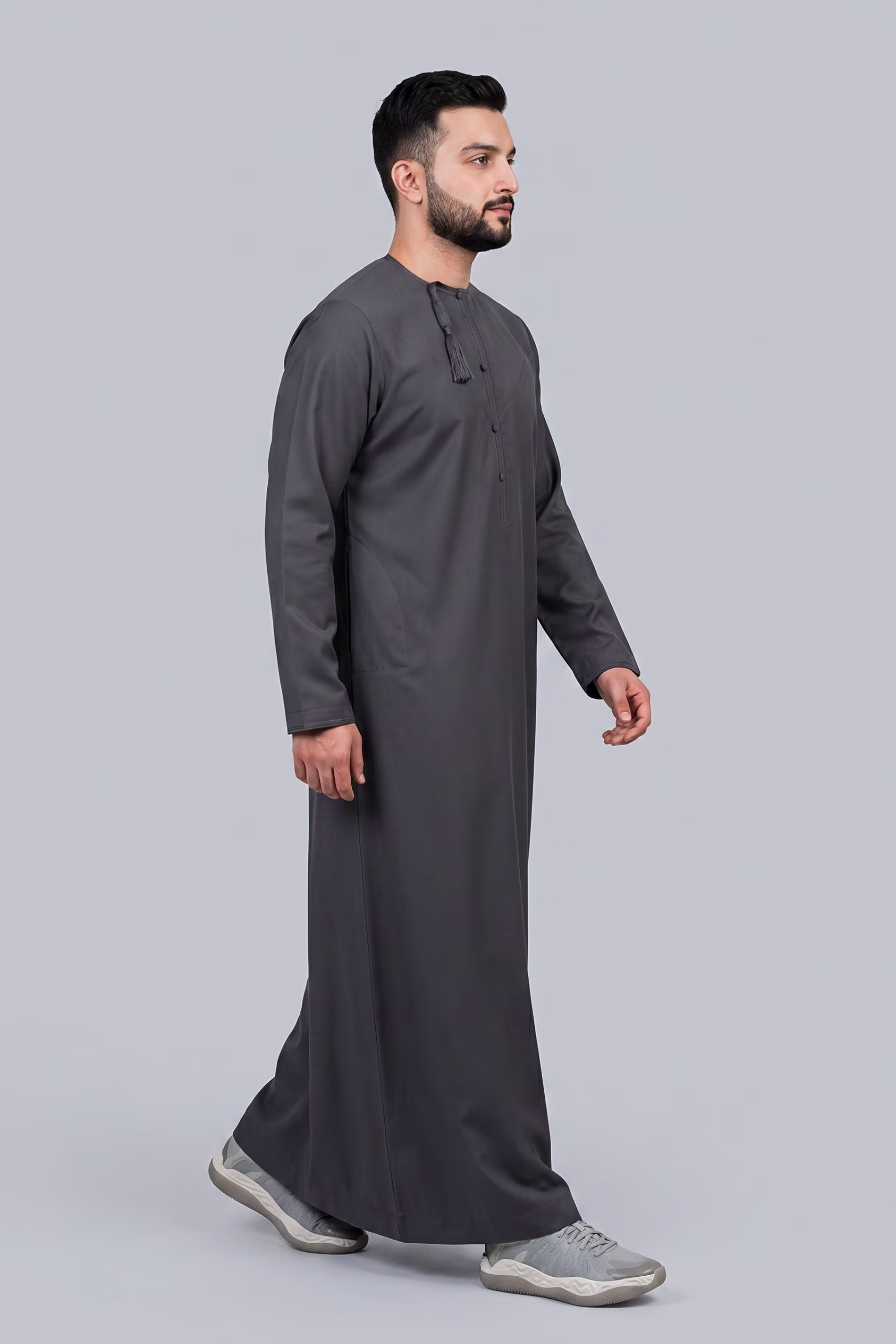 دشداشة عمانية رمادي داكن thumbnail 3