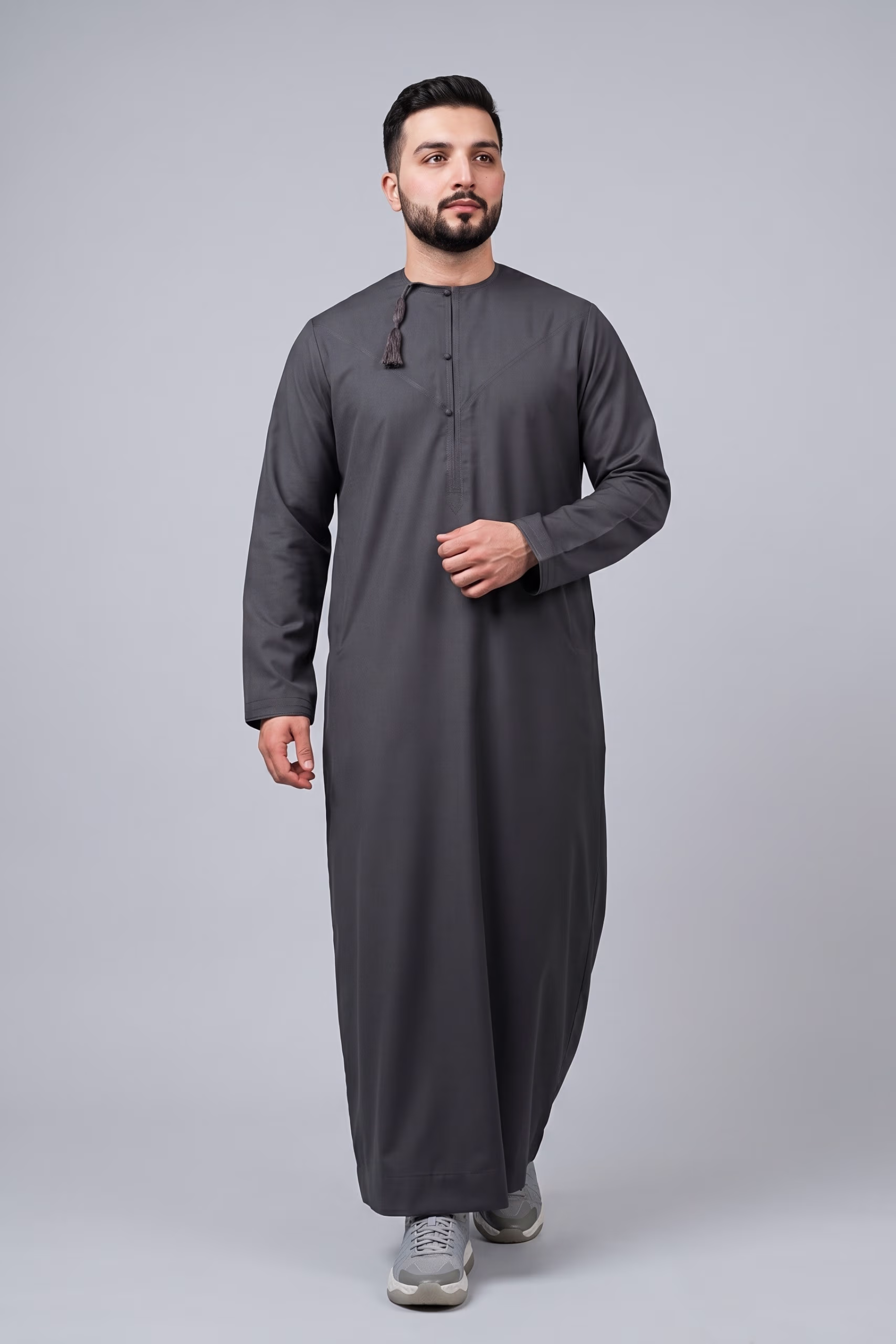 دشداشة عمانية رمادي داكن thumbnail 6
