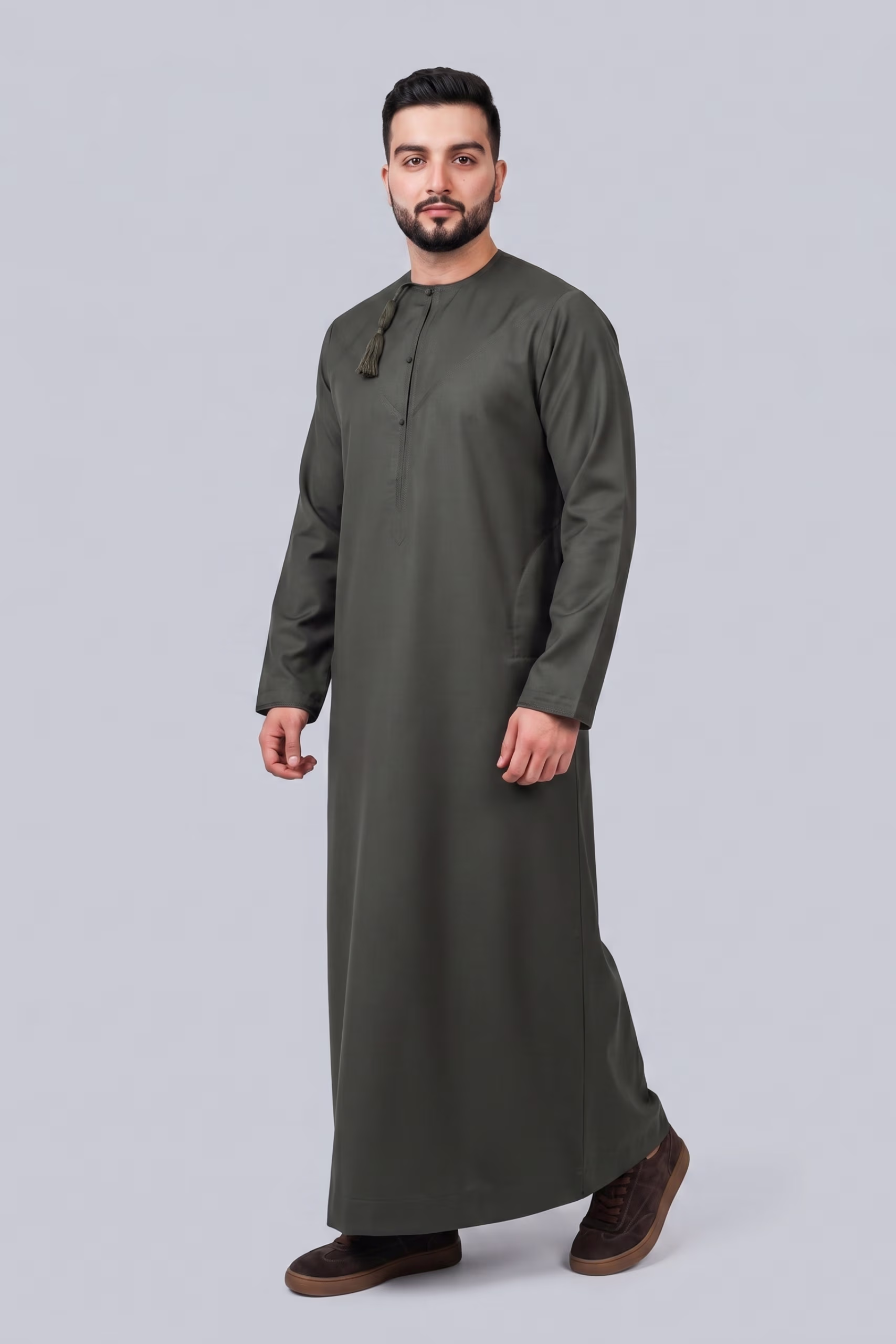 Deep Olive Green Omani Dishdasha thumbnail 4