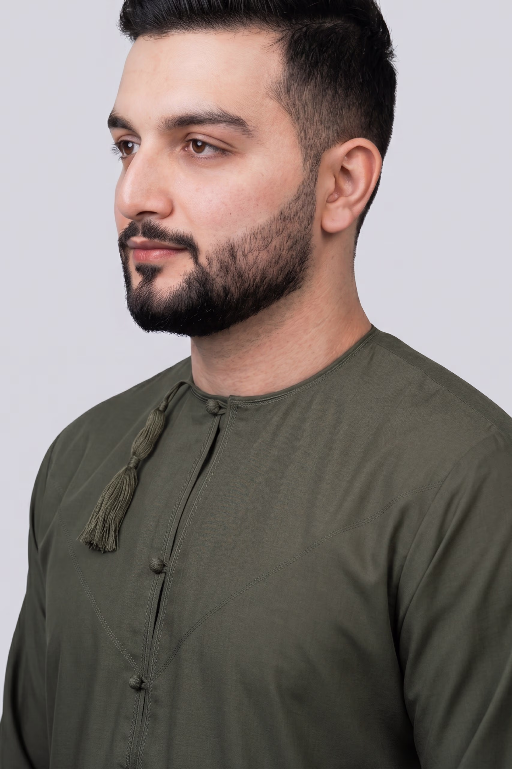 Deep Olive Green Omani Dishdasha thumbnail 5