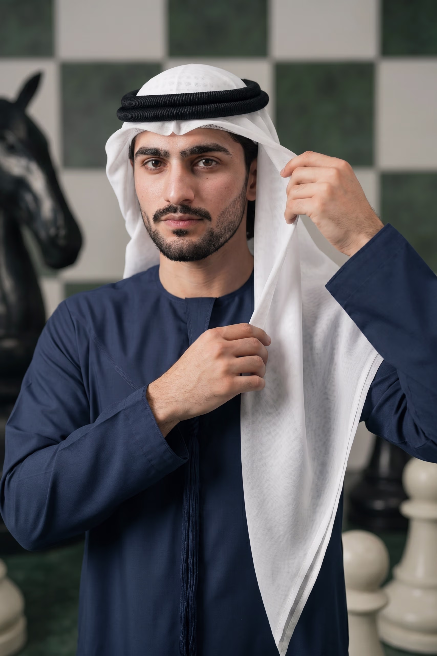 Luxury Navy Blue Emirati Kandura 2