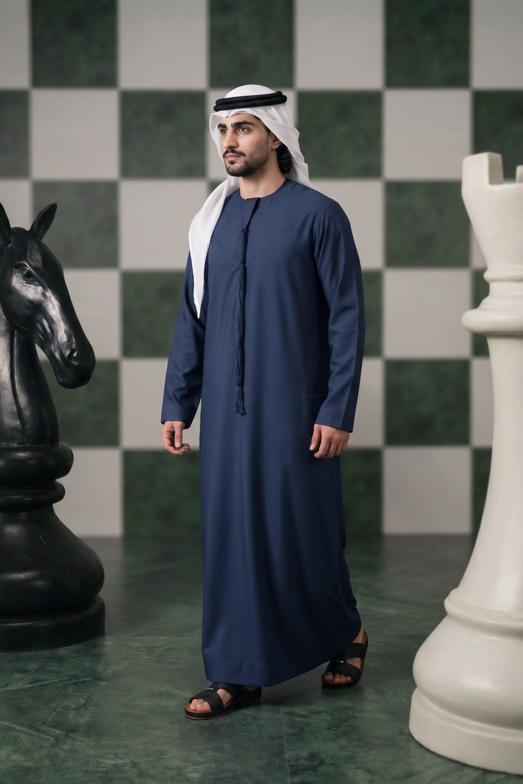 Luxury Navy Blue Emirati Kandura 3