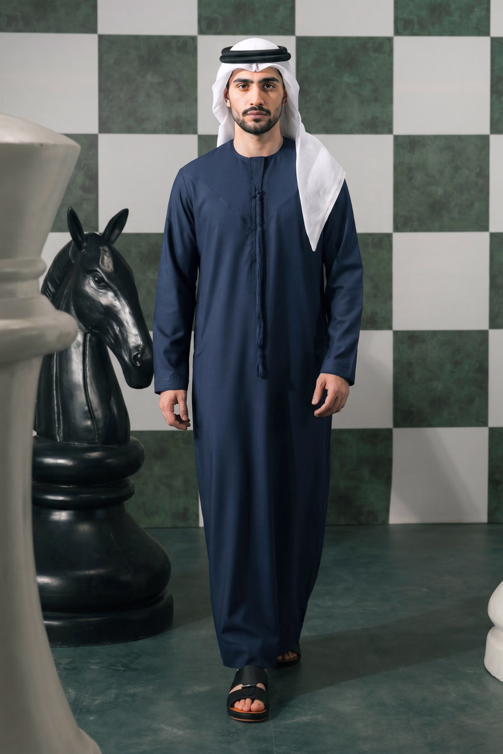 Luxury Navy Blue Emirati Kandura 10