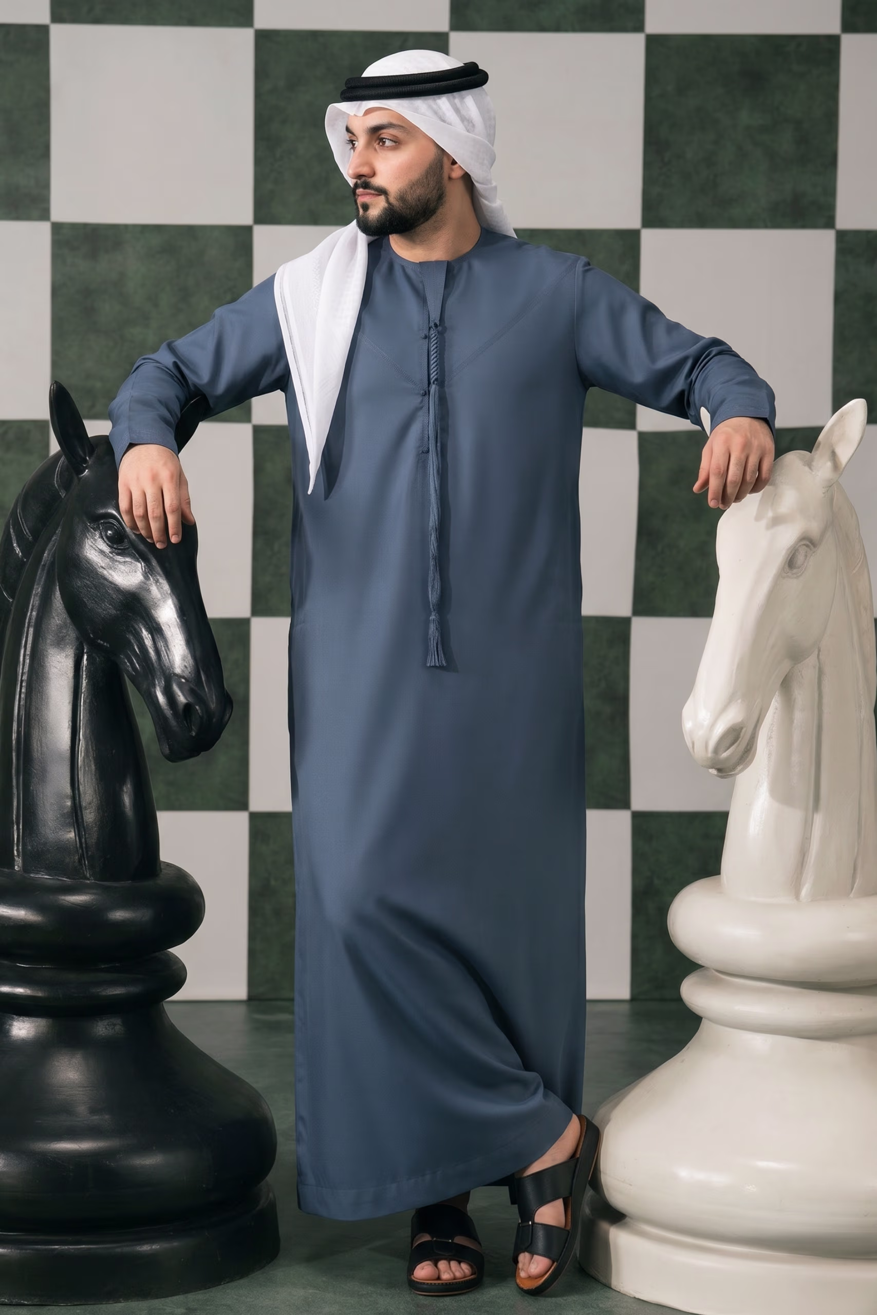Luxury Steel Blue Emirati Kandura 3