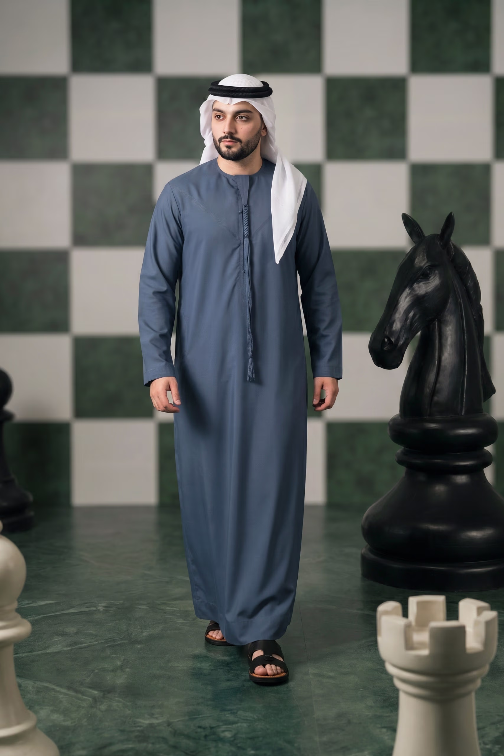 Luxury Steel Blue Emirati Kandura 7