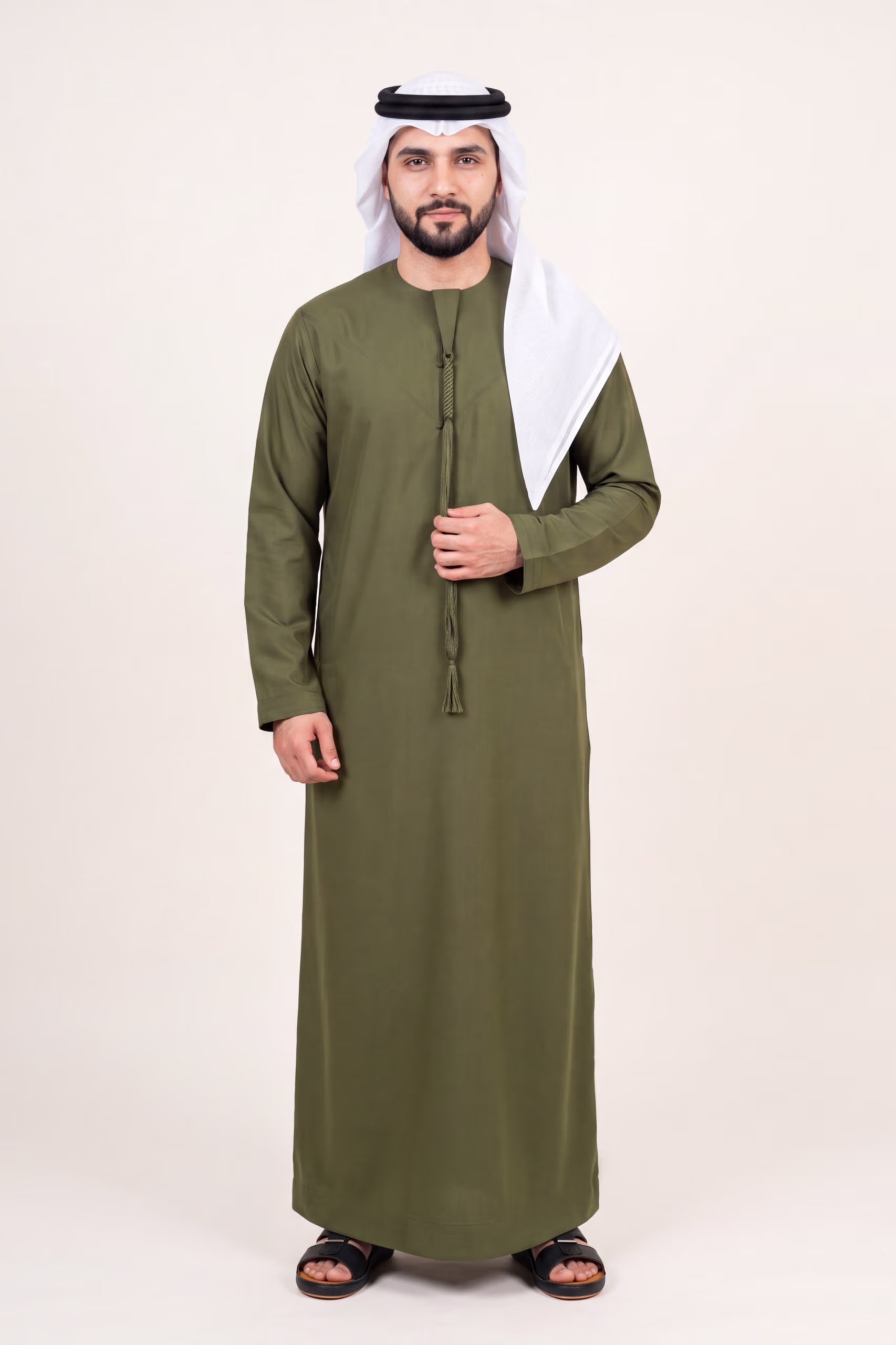 Olive Emirati Kandura | By Shabab al Yola with Premium Japan Fabric - Stellar Edition